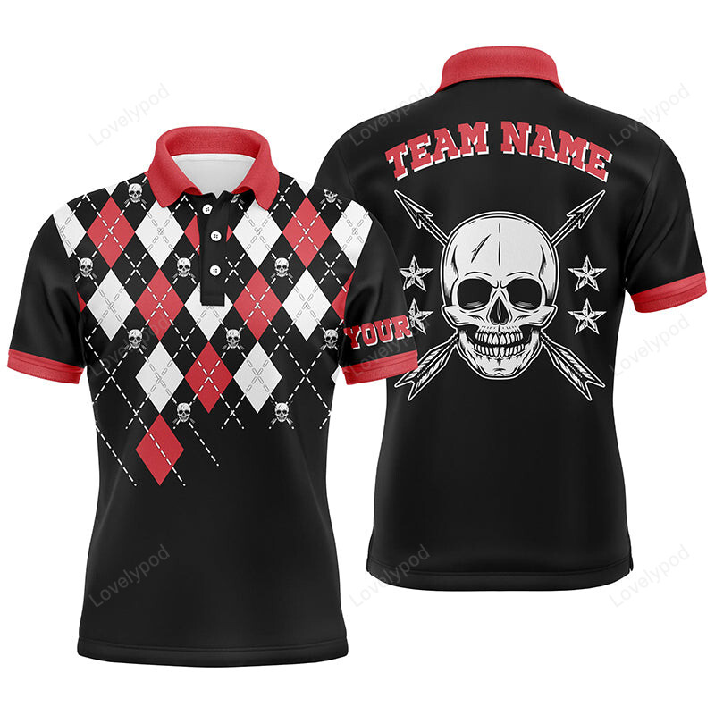 Personalized Archery Skull Arrow Custom Argyle Pattern Polo Shirts For ...