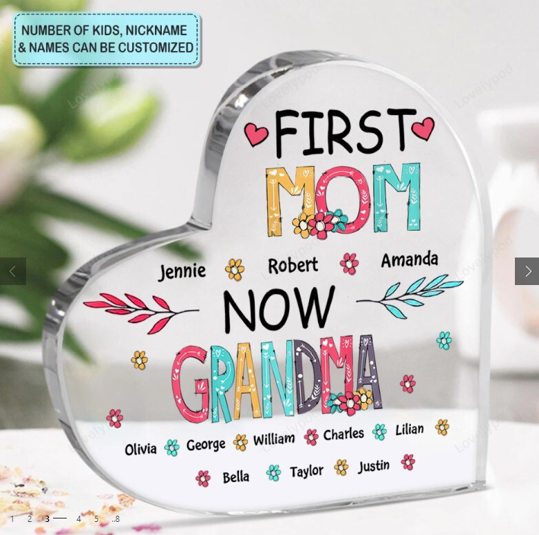 Personalized Heart-Shaped Acrylic Plaque - Gift For Mom & Grandma - Fi ...