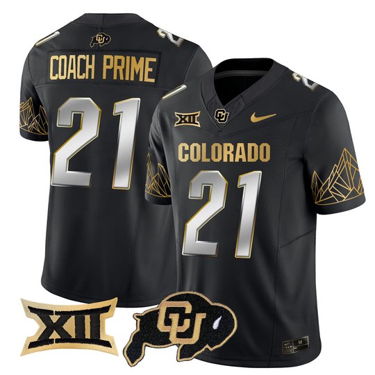 Men's Colorado Buffaloes Big 12 XII Patch Gold Vapor Limited Jersey - All Stitched