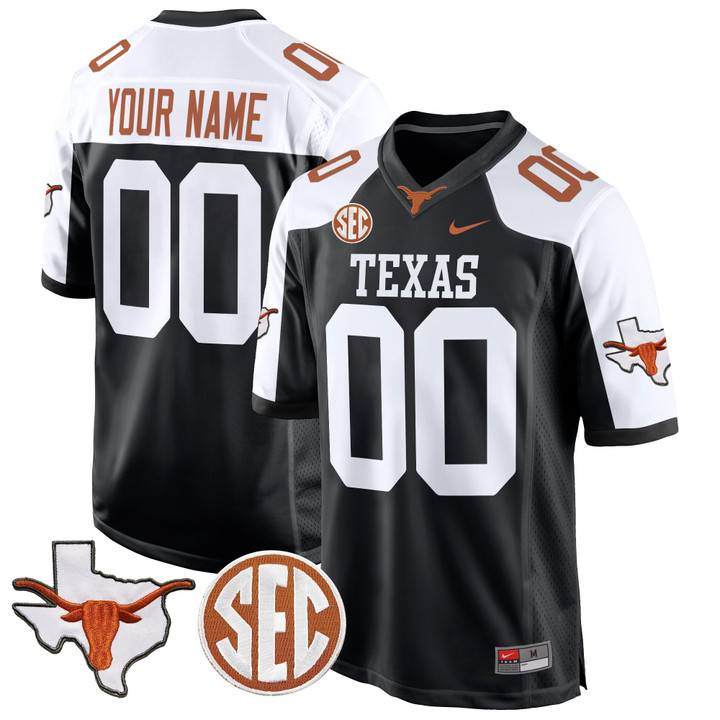 Texas Longhorns State Map & Sec Patch Game Custom Jersey - All Stitched