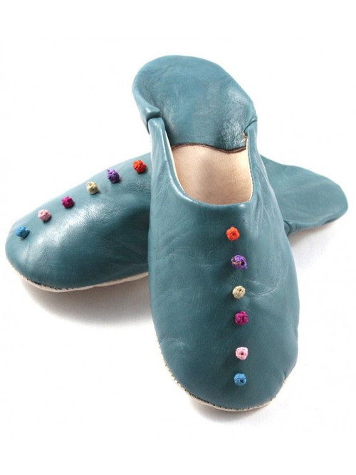 Pom-pom Moroccan Slippers, Handmade Leather Shoes.