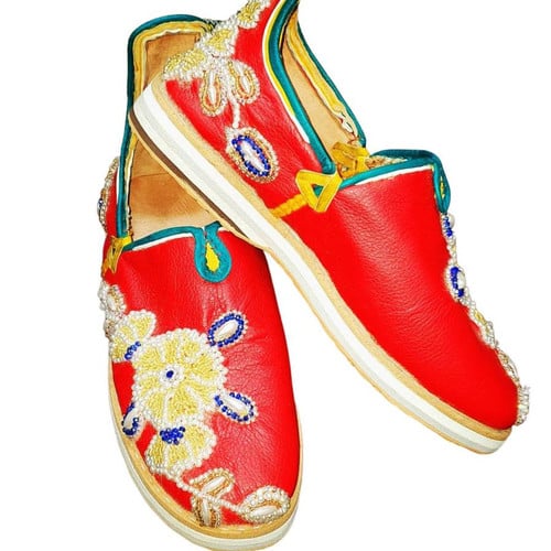 Handmade Moroccan Leather Slippers with Beads embroidered,Women's Shoe