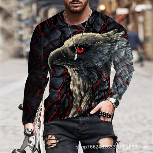 2022 New Autumn Men's T-Shirt Animal 3D Print Cool Eagle O-Neck Long Sleeve Fashion Men's Shirt Casual Street Oversized T-Shirt