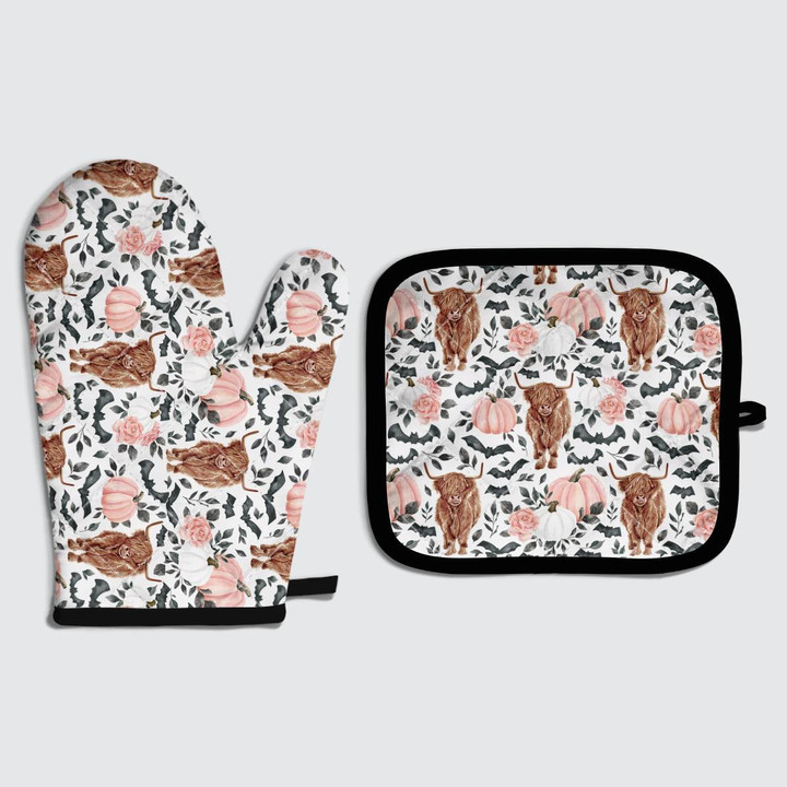 Highland Cow Halloween Printed Oven Miits