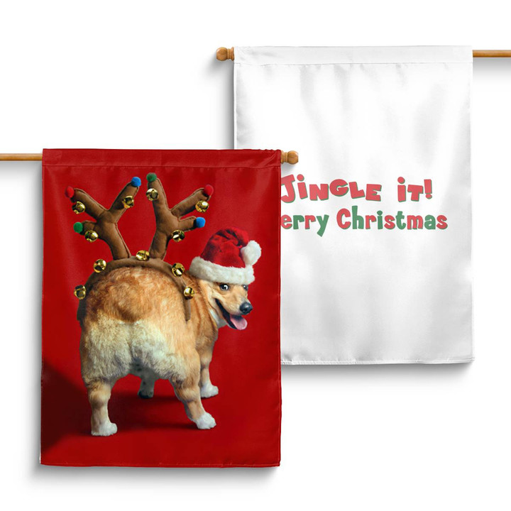 Jingle it! Merry Christmas Corgi Flag
