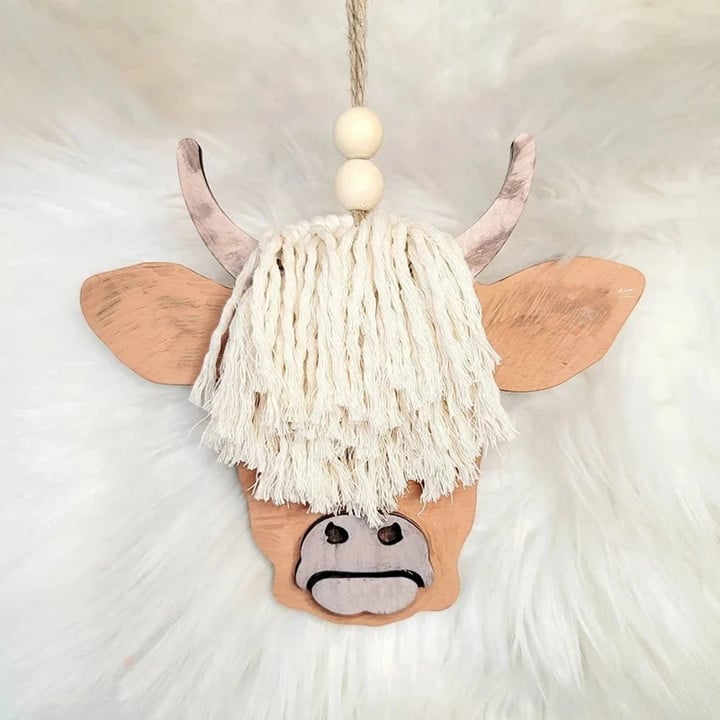 Cow Head Pendant Car Wooden Pendant Charm