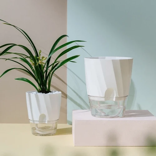 Sleek Simplicity: Nordic Athens Style Lazy Water-Free Resin Flower Pot with Automatic Absorption and Transparent Elegance"