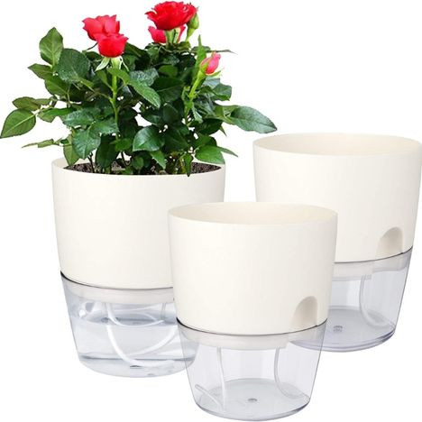3-pack of 6-inch self-watering flower pots for indoor plants