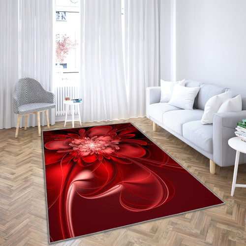 Fleurs rouges abstraites-rouge Tapis Sol, Tapis De Salon, Tapis Art