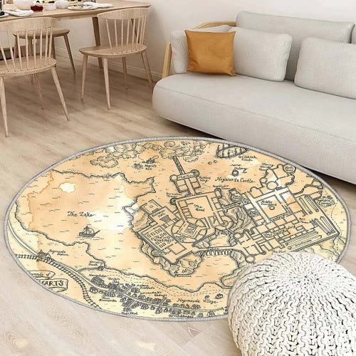 Carte de Poudlard Harry Potter- Tapis rond, Tapis Sol - Tapis De Salon, Tapis Art, Tapis pour la décoration de la maison