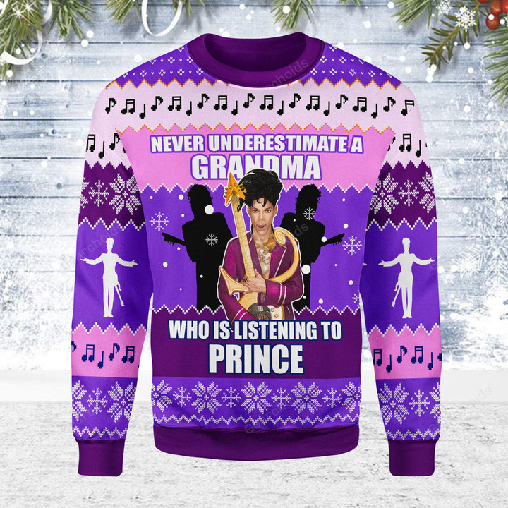 Gearchoids.com NEVER UNDERESTIMATE A GRANDMA Christmas Ugly Sweater