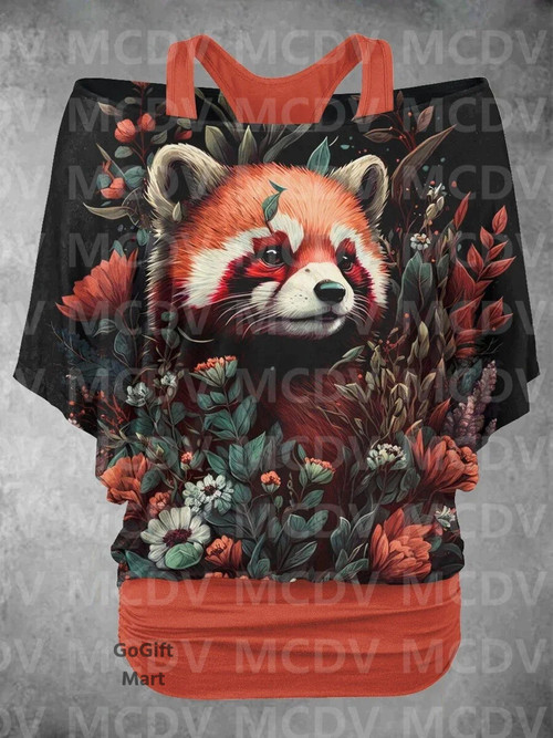 Women's Red Panda Art Design Two Piece Suit Top Casual T-Shirt Harajuku Streetwear