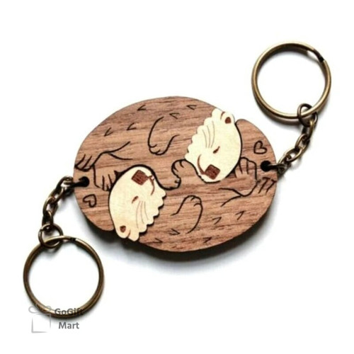 2 Piece Otter Embrace Wooden Keychain For Backpack Luggage