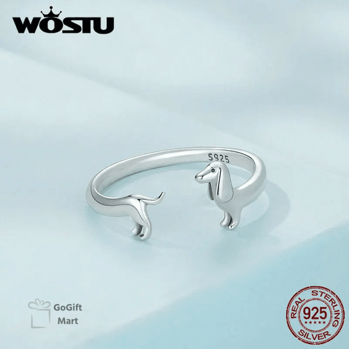 Sterling Silver Cute Dachshund Dog Adjustable Rings for Women