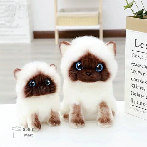 Lifelike Cute Siamese Cat Plush Toy Blue Sequins Eyes Kitty Doll Brown And White Face Cat Cartoon Home Decor Kids Gift
