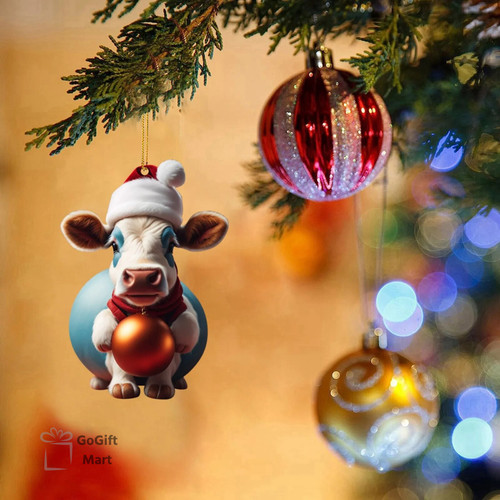2D Acrylic Fun Cow Christmas Tree Ornaments Cat Acrylic Ornaments Double Printed Cow Christmas Ornaments Christmas Cow