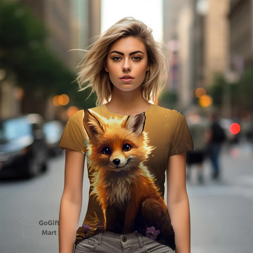 Summer new lady fox 3D printed lady T -shirt