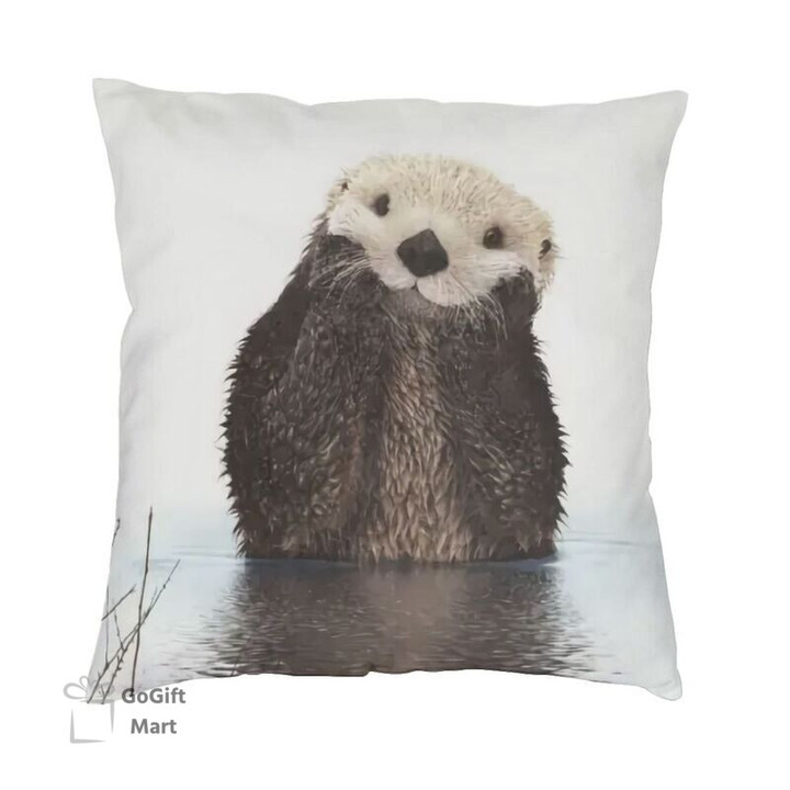 Kawaii Sea Otter Throw Pillow Cover
