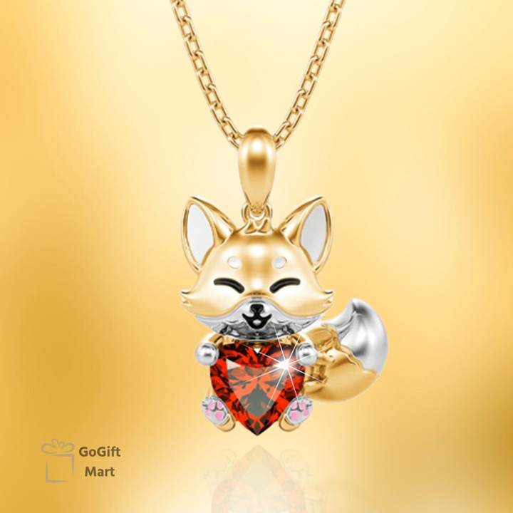 Unique Heart Red Crystal Fox Pendant Necklace for Women