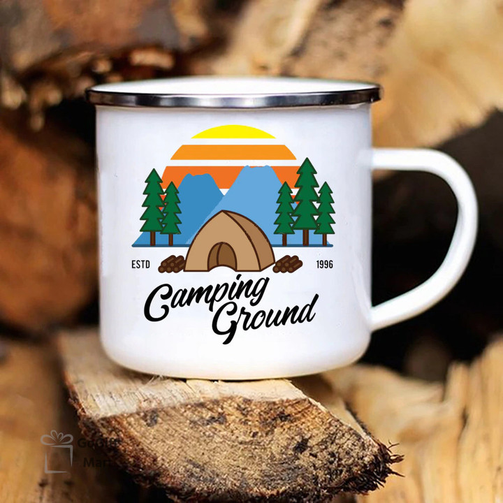 Caravan Printed Camper Mugs Camping Enamel Mug Adventure Campfire Party Beer Juice Cup Mountain Handle Cups Gifts for Camper