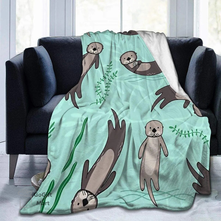 Kawaii Sea Otters Flannel Throw Blanket, Gifts for Kids,Cozy Noon Break Blanket for Office Couch Lightweight Warm Super Soft