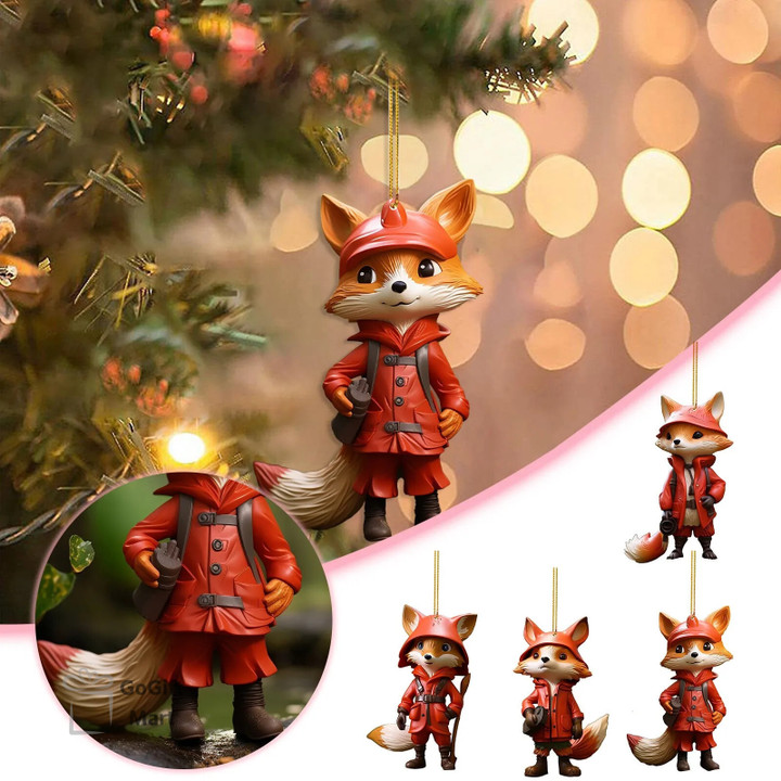 4pcs 2d Christmas Tree Charm Hatch Cute Fox Cartoon Car Pendant Acrylic Xmas Bag Keychain Home Decor Hanging Pendant Ornament