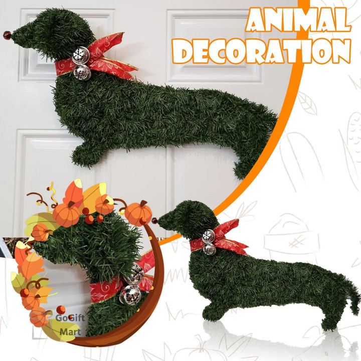 Dachshund Dog Wreath Artificial Branches Green Leaves Garland For Front Door Handcrafted Wreath Wall Door Hanger Christmas Decor