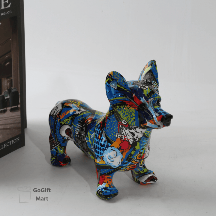 Nordic Art Graffiti Corgi Dog Painting Creative Resin Crafts Home Decoration Wine Cabinet Office Decor Crafts Gift Ornaments