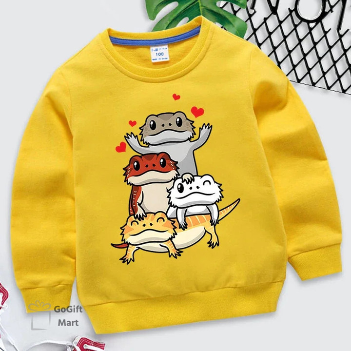 Cute Bearded Dragon Pogona Graphics Sweatshirt Girls Boys Kawaii Animal Hoodies Cartoon Long Sleeve Roupa Infantil Kids Clothes