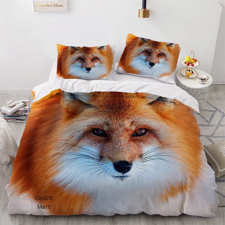 Fox Bedding Set King Queen Size 3D Lovely Orange Fennec Fox Duvet Cover for Kids Teens Adults Bedroom Decor Quilt Cover