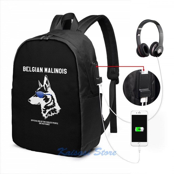 malinois Dog USB Charge Backpack Cosmetic bag Travel laptop bag
