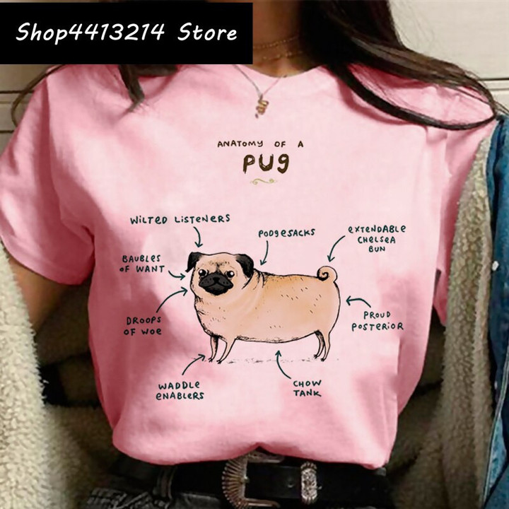 Cute Pug Anime Harajuku Streetwear T-shirt Women