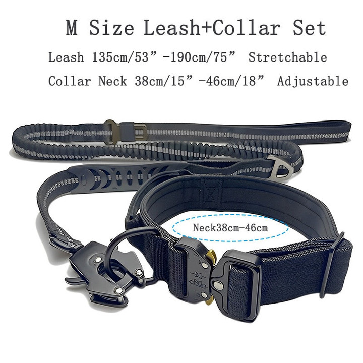 Nylon Tactical Dog Collar Leash Adjustable Durable Collar