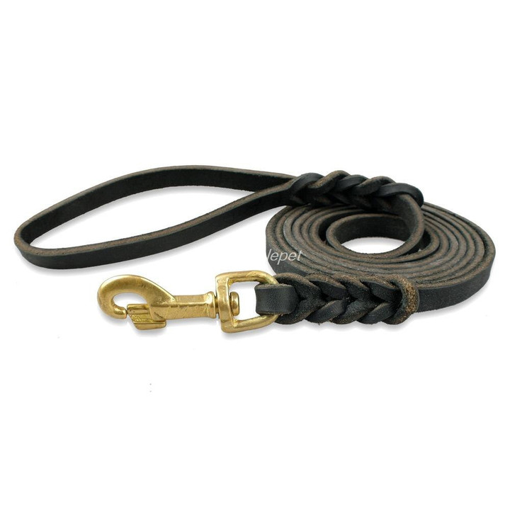 Genuine Leather Dog Leash Dogs Long Leashes Braided Pet