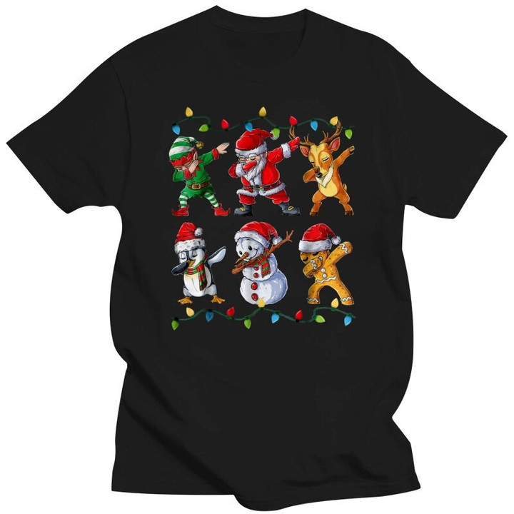 Men Funny T Shirt Fashion tshirt Dabbing Elf Santa Reindeer Penguin Snowman Gingerbread Man Christmas Sweater Women t-shirt