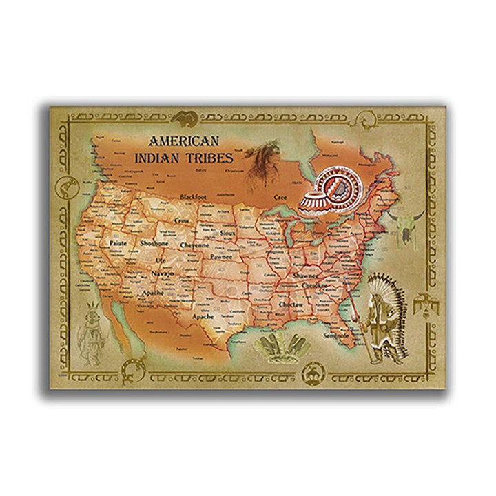 American Indian Tribes Map Poster, Native American Wall Art,