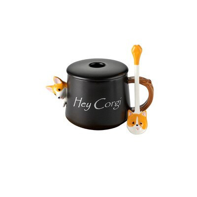 Cute Corgi Ceramic Coffee Mug Comes with Lid Spoon