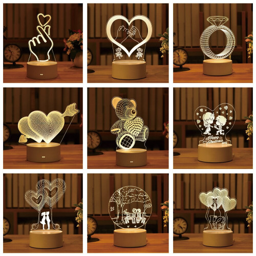 Gril Home Decoration Gift Romantic Heart Bear Light Creative Table Bedside Lamp Kids Box Kid Light Night 3D LED Night Light