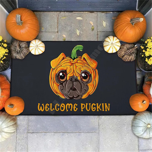 Halloween Pug Pugkin Doormat 3D Printed Indoor Outdoor Doormat Non-slip Halloween Doormat