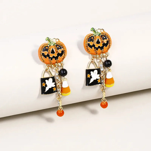 Halloween Pumpkin Drop Earring for Women Oil Drip Rhinestone Ghost Tassels Dangle Earrings Punk Jewelry Praty Accessories