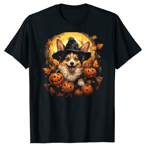 Funny Corgi Cute Halloween Costume for Dog Lover T Shirts Summer Graphic Streetwear Short Sleeve Chirstmas Gifts T-shirt Men