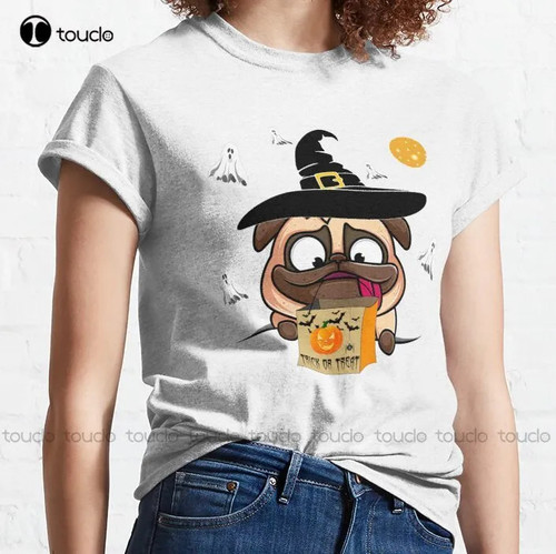 Pug Funny Halloween Trick Or Treat Classic T-Shirt Swim Shirt Custom Aldult Teen Unisex Digital Printing Tee Shirts Xs-5Xl New
