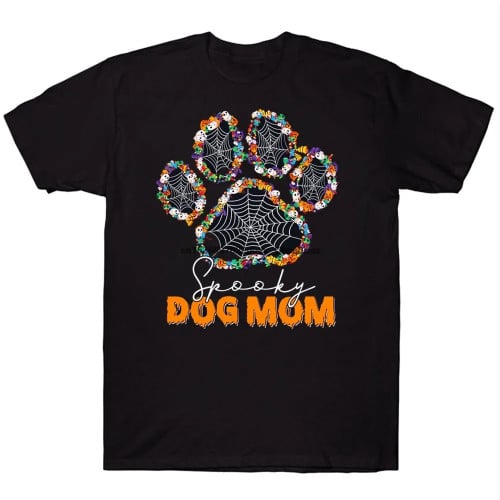 Spooky Pug Mom Halloween Paw Print Costume T shirt