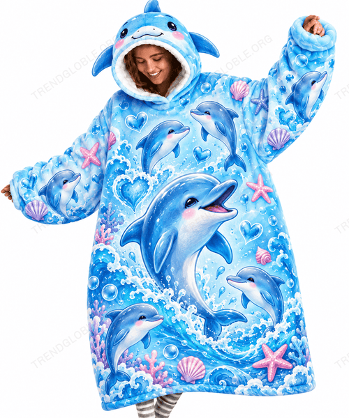 Dolphin Oversize Fleece Hoodie Blanket - HV1