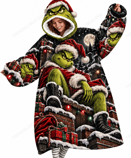 Grinch Oversize Fleece Hoodie Blanket - HV1