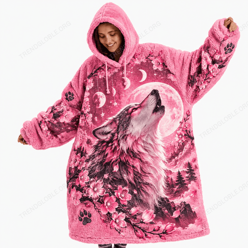 Wolf Oversize Fleece Hoodie Blanket NDK02