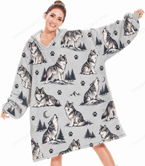 Wolf Oversize Fleece Hoodie Blanket NDK03