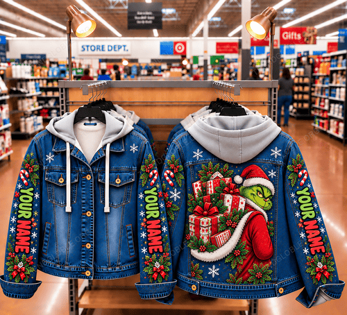Grinch - Custom Name Eeyore Designed Hooded Denim Jacket HV2