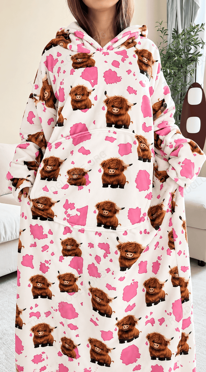 Highland Cow Oversize Fleece Hoodie Blanket NDK06
