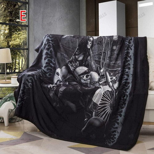 Motorcycle Skull Lovers Blanket Black Love Blanket Warm Plush Fluffy Blanket for Bedding Sofa